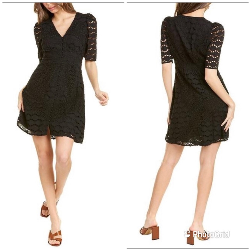 NWT The Kooples Sharp Embroidery Black Mini Dress Large